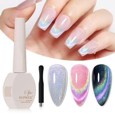 SUPWEE Rainbow Cat Eye Gel Polish - 15ml Holographic 9D Cat Eye with Magnetic Stick for a Glittery Iridescent Galaxy Effect Soak Off UV Lamp Perfect for Nail Art &amp; DIY Manicures at Home