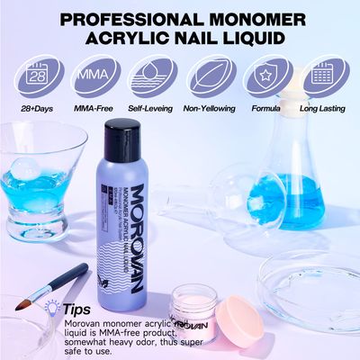 Morovan Monomer Acrylic Nail Liquid 4 oz: Acrylic Liquid Monomer for Acrylic Powder Acrylic Nail Extension with Acrylic Brush for Beginners DIY at home Non-Yellowing