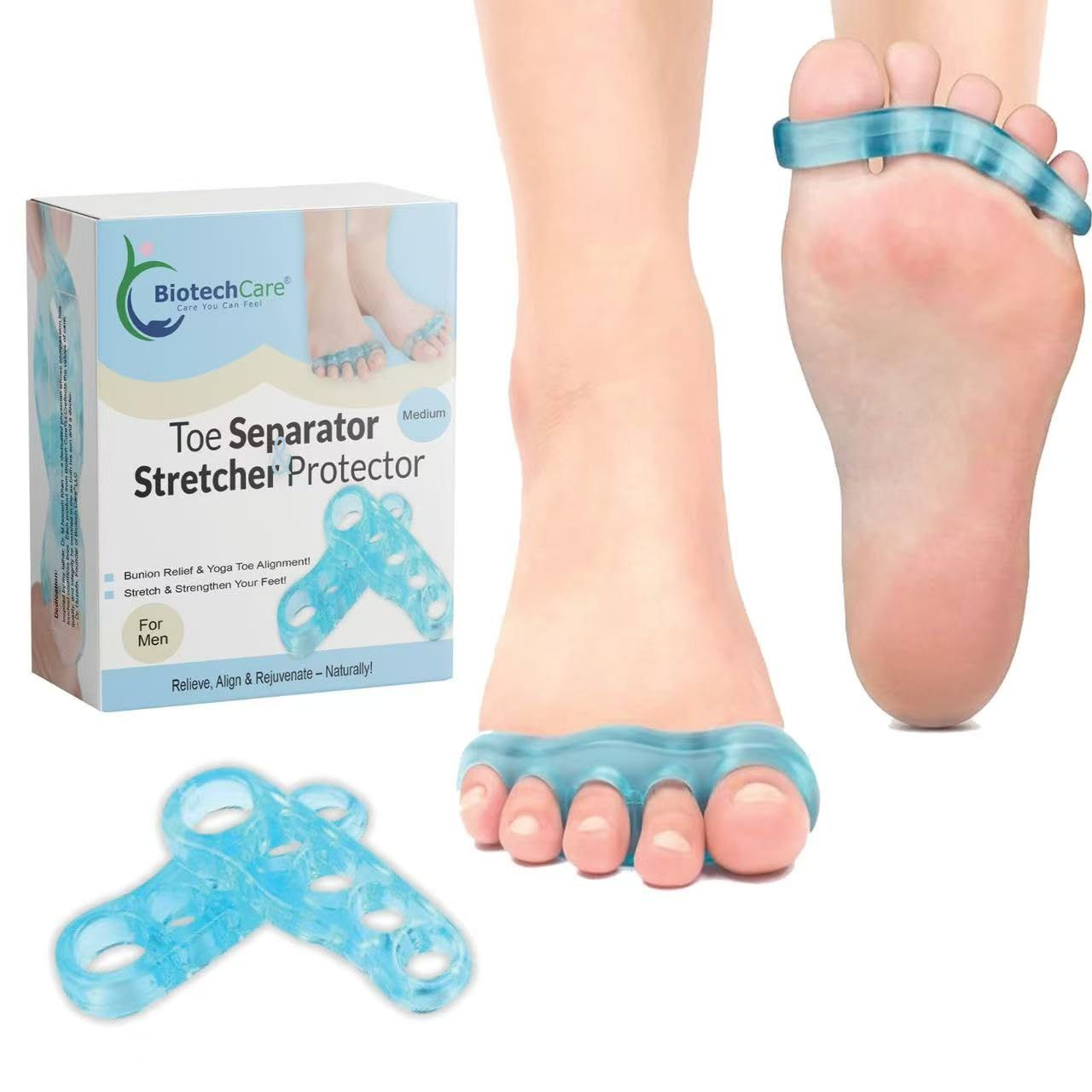 biotech care llc Toe Separator for Men &amp; Women - Silicone Gel Spacers for Foot Alignment, Yoga, Running &amp; Bunion Relief - Soft Spreaders for Pain, Hammertoe &amp; Overlapping Toes
