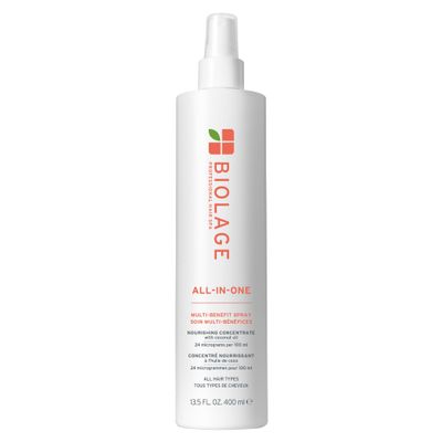 Biolage All-In-One Multi-Benefit Spray - Leave-In Treatment, Heat Protectant, Shine, Frizz Control, For All Hair Types, Coconut Oil, Vegan &amp; Paraben-Free, 13.5 Fl Oz, Packaging may vary