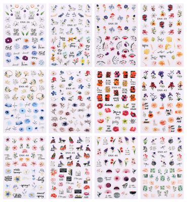 JMEOWIO 12 Sheets Flower Nail Art Stickers Decals Self-Adhesive Pegatinas Uas Spring Summer Colorful Floral Leaves Nail Supplies Nail Art Design Decoration Accessories