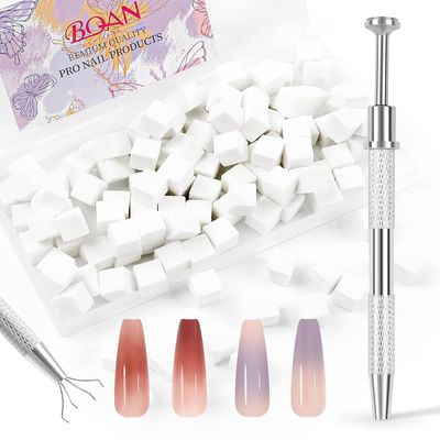 BQAN Nail Sponges for Ombre, 100pcs 0.39 Nail Art Sponge with Gripper Pen for Nail Art Manicure Nail Art Tools for Nail Tech and Beginner (Silver)