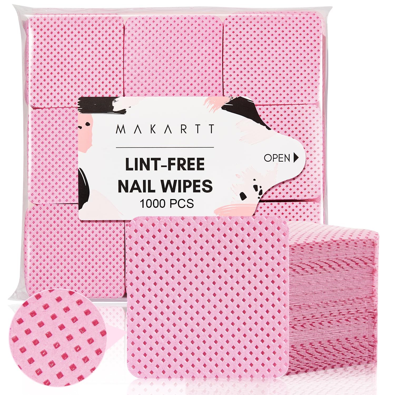Makartt Lint Free Nail Wipes: Nail Polish Remover Pads 1000PCS Eyelash Extension Glue Wipes, Super Absorbent Soft Gel Nails Wipes Dry Wipes for Nail Prep and Gel Polish Remover, Pink
