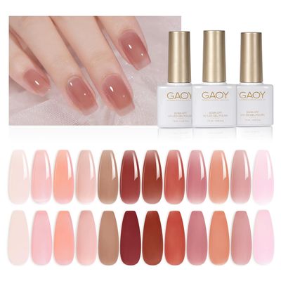 GAOY 15 Pcs Jelly Gel Nail Polish Kit, Sheer Nude Pink Colors Gel Polish Set with Glossy &amp; Matte Top Coat and Base Coat for Nail Art DIY Manicure and Pedicure at Home