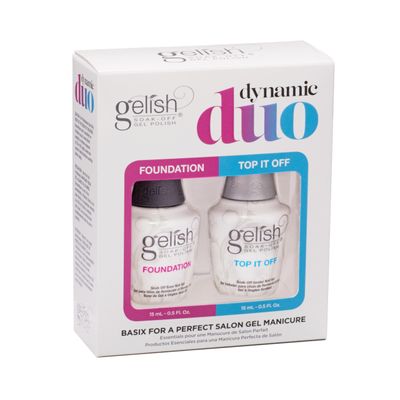 Gelish Dynamic Duo - Foundation Base &amp; Top It Off Sealer Gel Set, Long-lasting, High-Shine Finish for Gel Manicures, Cures Fast in LED/UV Light, No Chips, Soak-Off, 15mL Each.