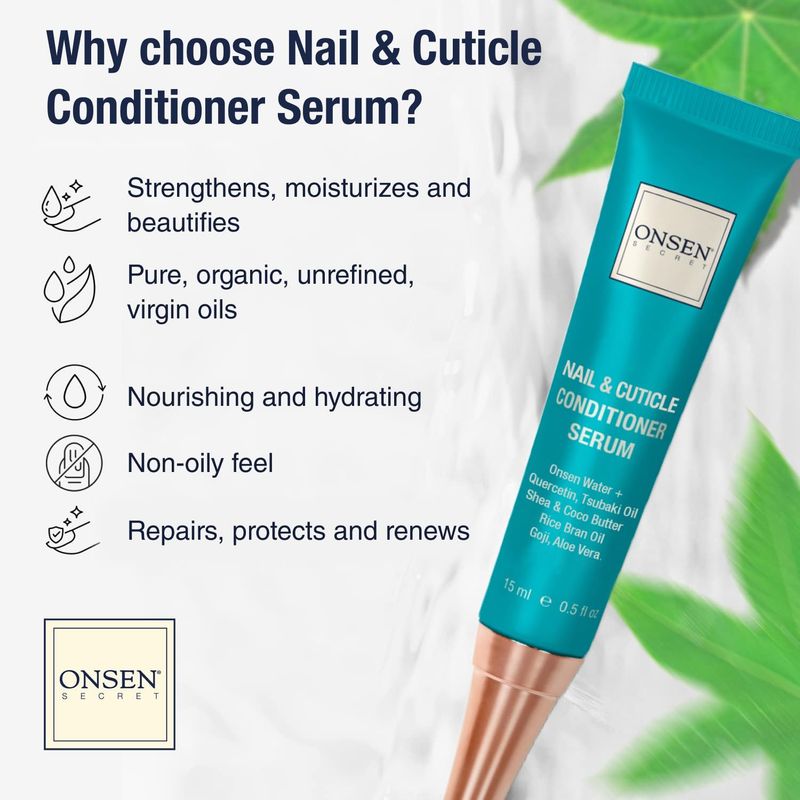 Onsen Secret Nail Reboot Duo - Treatment for Damaged Nails - Natural Nail Care &amp; Cuticle Repair - Visible Results For Perfect Nails, Cuticle Conditioner Cream 15ml &amp; Nail Reboot Oil 10ml