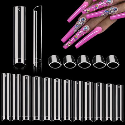 600PCS No C Curve Nail Tips for Acrylic Nails Professional, XXXL Clear Nail Tips Straight Square Flat Tips, Extra Long Acrylic Nails Tips Half Cover Fake Nails for Salon and Home DIY 12 Sizes