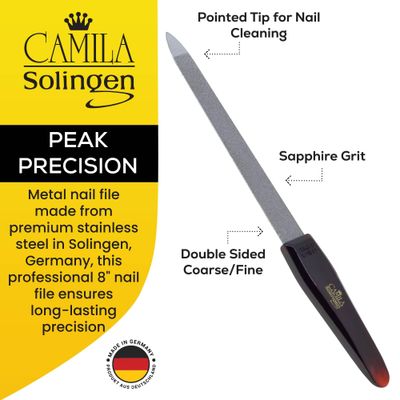Camila Solingen CS19 Sapphire Metal Nail File for Natural Nails Fingernail and Toenail Care, 8 Double Sided Coarse and Fine for Manicure and Pedicure
