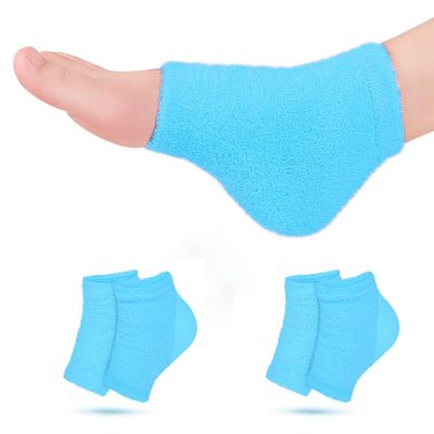 Castor Oil Pack Wrap for Foot, Castor Oil Moisturizing Heel Socks, for Plantar Fasciitis, Cracked Heels - Suitable for Overnight Moisturizing of Feet (Without Essential Oils) (Blue)