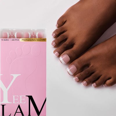 YeeLam Toe Nail Press Ons - 240 Pcs Short French Tip Press on Toenails, Berry Pink Square Shape Matte Soft Gel Toe Nail Tips for Women