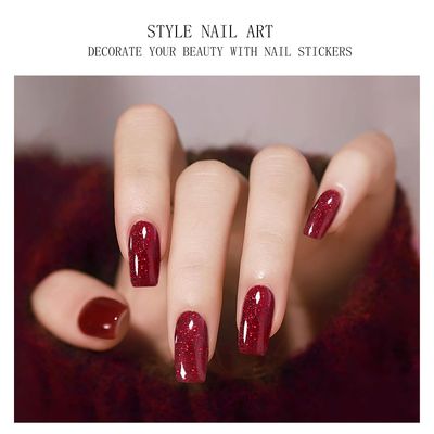 JMEOWIO Gel Nail Stickers Dark Red Glitter Christmas Semi Cured Gel Nail Strips Wraps UV/LED Nails Art Design Decoration Accessories