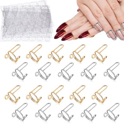 EBANKU 20PCS Adjustable Nail Rings Set - Detachable Reusable Women Gift With 96PCS Adhesive Tabs for Acrylic Art Decoration - Gold and Silver