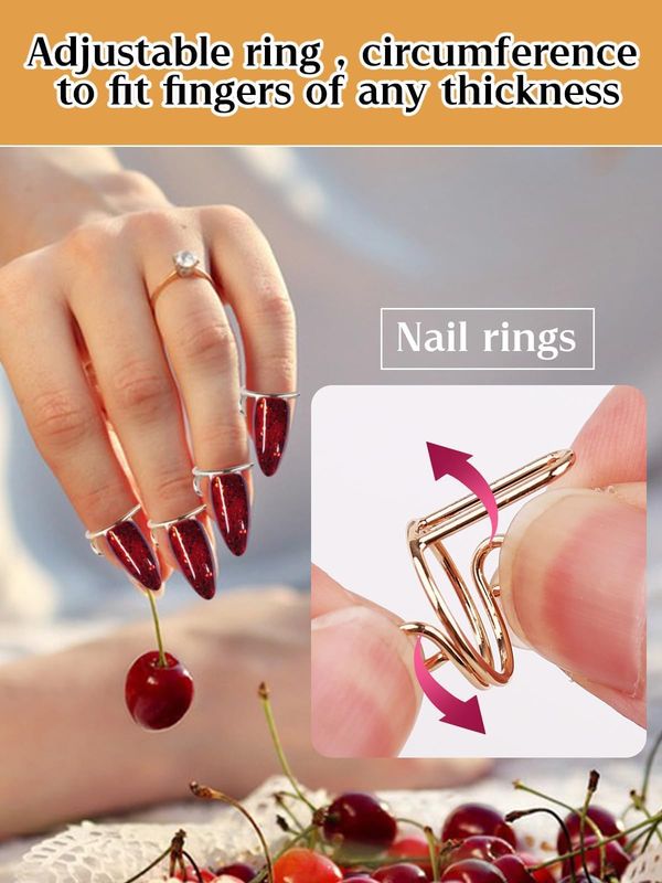 EBANKU 20PCS Adjustable Nail Rings Set - Detachable Reusable Women Gift With 96PCS Adhesive Tabs for Acrylic Art Decoration - Gold and Silver