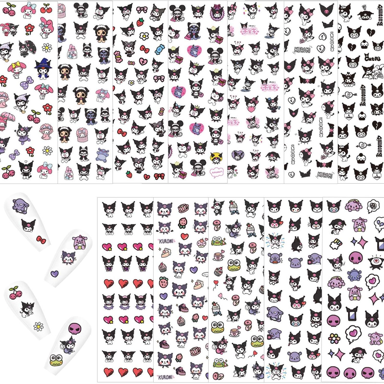 12 Pics 3D Cute Cartoon Nail Stickers, Kawaii Nail Charms, Nail Art Decals Accessories, Anime Nails Stickers for Kids, Girls, Women, Pegatinas para Uas