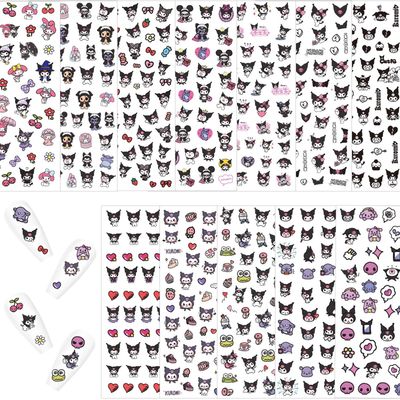 12 Pics 3D Cute Cartoon Nail Stickers, Kawaii Nail Charms, Nail Art Decals Accessories, Anime Nails Stickers for Kids, Girls, Women, Pegatinas para Uas