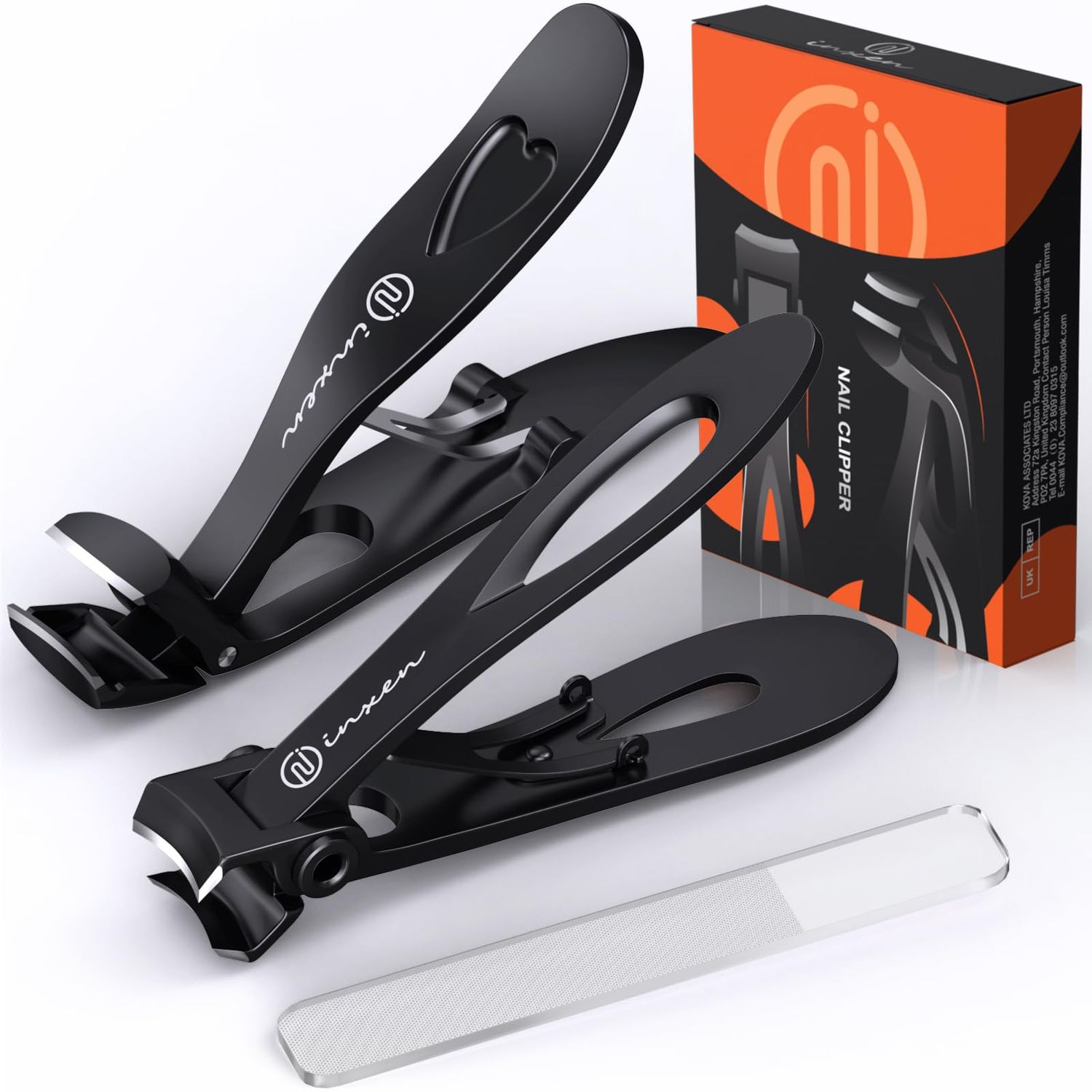 Toenail Clippers for Thick Nails for Seniors| INXEN 3-Pack Ergonomic Heavy Duty Angled Head Nail Clippers with Catcher | Premium Steel Wide Opening Fingernail Clippers Nail Cutter for Men &amp; Women