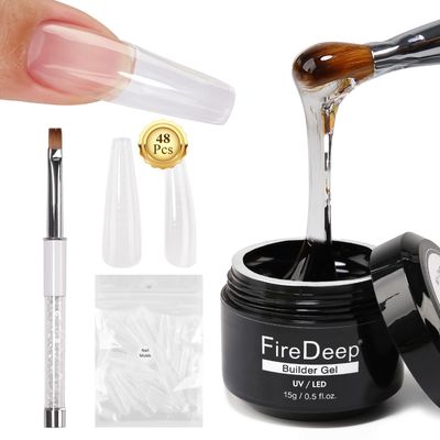 Firedeep Clear Builder Nail Gel, Nails Extension Hard U V Builder Nail Gel With Clear Nail Tips Model and Brush for Nail Art Manicure Starter 15g