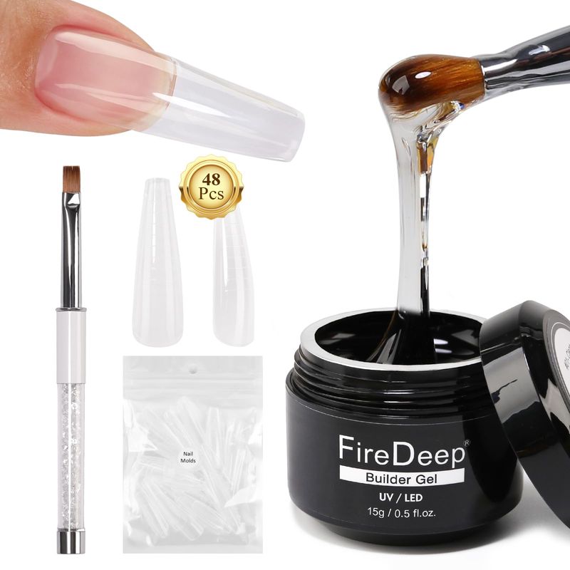 Firedeep Clear Builder Nail Gel, Nails Extension Hard U V Builder Nail Gel With Clear Nail Tips Model and Brush for Nail Art Manicure Starter 15g