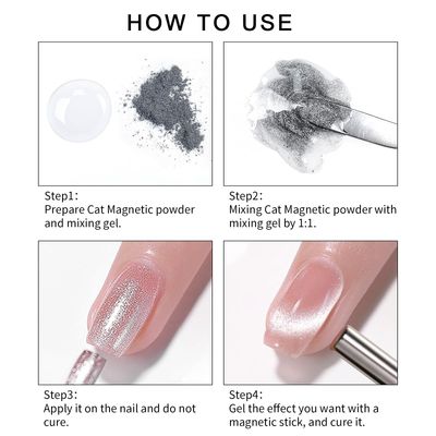 Cat Eye Chrome Nail Powder, Chrome Powder for Gel Nails Polish, Silver Cat Eye Effect Pigment for DIY Nail Art Design Decoration (Silver, M)