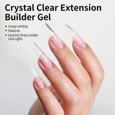 Firedeep Clear Builder Nail Gel, Nails Extension Hard U V Builder Nail Gel With Clear Nail Tips Model and Brush for Nail Art Manicure Starter 15g