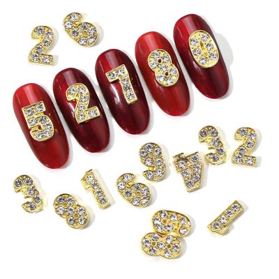 WOKOTO 30pcs Gold Number Nail Charms (0-9) 3D Nail Art Charms for Acrylic Nails Nail Number Charms Alloy Nail Rhinestones and Charms Gems 3D Nail Art Number Charms Gold Nail Jewels for Women