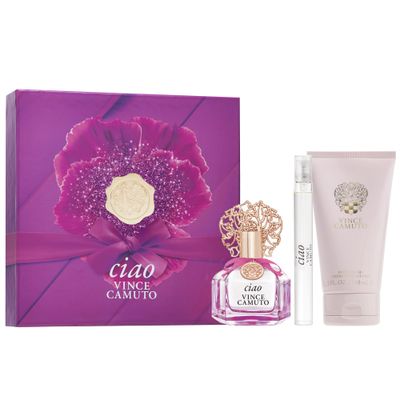 Vince Camuto Ciao 3 PC Gift Set for Women, Fruity Floral Scent, Stocking Stuffer, Christmas Gift for Her, Eau de Parfum 3.4 Fl Oz 0.34 Fl Oz Travel Spray 5 Fl Oz Body Cream