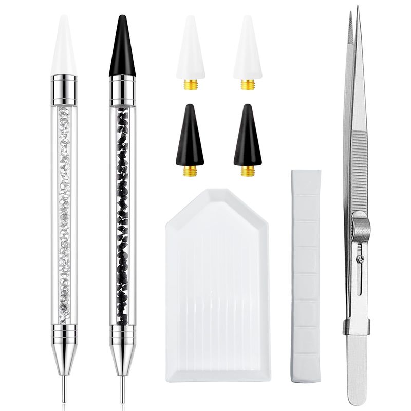 LIGHT RAIN Rhinestone Picker Tool - 2 Pcs Dual-head Pen with 4 Wax Tip, and Precision Jewelry Tweezers Kit for Pick Up Nail Art Gems, Stone, Crystals and Nail Charms