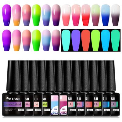 MTSSII Color Changing Gel Nail Polish Set, 12 Colors Red Pink Blue Purple Neon Mood Temperature Change Nail Polish Jelly Glow in the Dark Gel Polish Set UV LED Varnish Nail Art