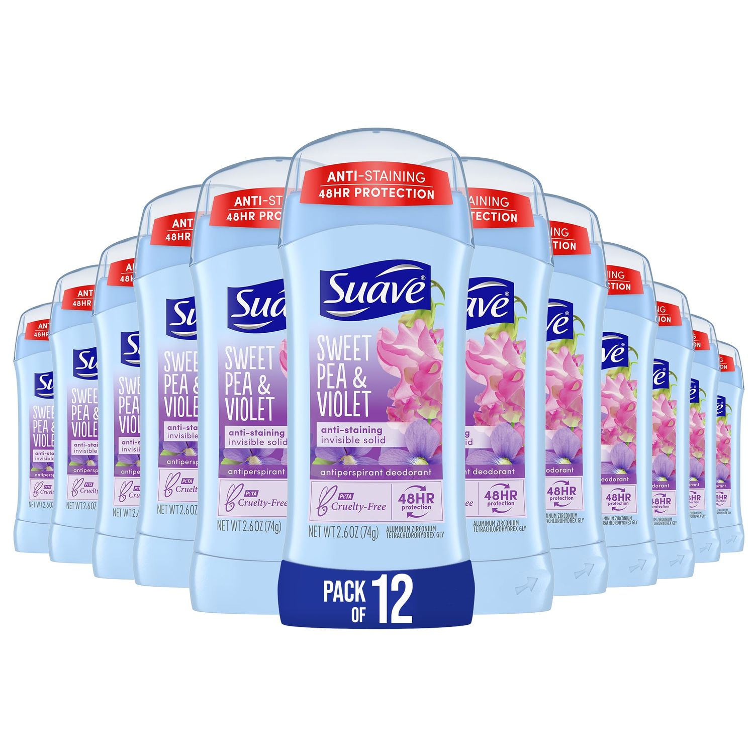 Suave Naturals AntiPerspirant &amp; Deodorant, Invisible Solid, Sweet Pea &amp; Violet, Case Pack (Twelve 2.6 Ounce Sticks)