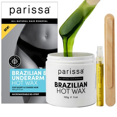 Parissa Brazilian Hot Wax Kit No-Strips needed and Microwavable for At-Home Hair Removal on Brazilian, Bikini or Underarm
