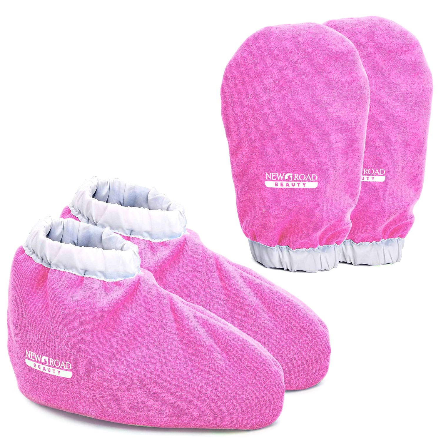 New Road Beauty Paraffin Wax Mitts for Hand and Foot, Thick Heat Therapy Insulated Terry Cloth for Paraffin Treatments, Use for Pedicure Foot Spa - Pink