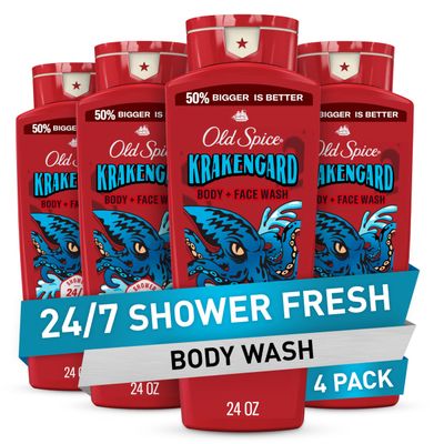Old Spice Cleansing Body Wash for Men, 3X Defense, 24/7 Shower Fresh with Lasting Scent, 2-in-1 Body &amp; Face Wash, Krakengard with Deep Ocean Scent, 24 oz (Pack of 4)
