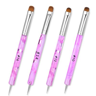 4pcs French Gel Acrylic Nail Art Brush Two Way Nail Art Brush with Dotting Professional Manicure Tool for Manicure Cuticle Clean up Detailed Designs Nail Dotting Pen (10, 12, 14, 16)