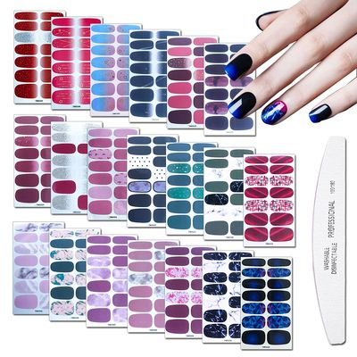 WOKOTO 20 Sheets Full Nail Polish Stickers Strips Set with 1Pc File for Women &amp; Girls, Gradient Nail Stickers Wraps Manicure Tips, Multiple Designs Gradient Stick On Gel Nail Strips