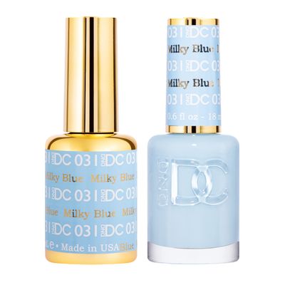 DND DC Gel Polish Set, Blue Collection, UV/LED Gel Polish and Air Dry Nail Lacquer, Matching Chip-Free Polish Duo, 031 Milky Blue, 0.5 Fl Oz