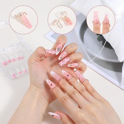 Tyqour 10Pcs Wudu Nail Rings with Nails Attached, Adjustable Metal Nail Rings for Women, Reusable Detachable Fingernail Rings, Perfect for Nail Art Set - Rose Gold