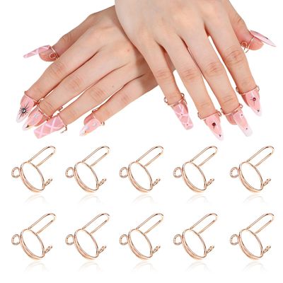 Tyqour 10Pcs Wudu Nail Rings with Nails Attached, Adjustable Metal Nail Rings for Women, Reusable Detachable Fingernail Rings, Perfect for Nail Art Set - Rose Gold