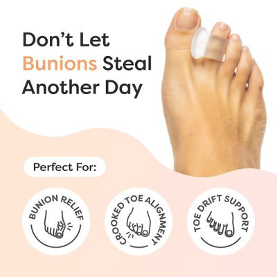 ZenToes Gel Toe Separators for Overlapping Toes, Bunions, Big Toe Alignment, Corrector and Spacer - 4 Pack (Firm Frosted Clear)