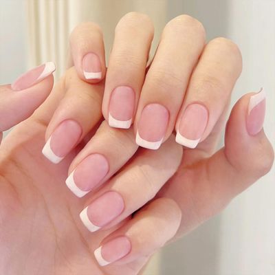 AddFavor French Tip Press On Nails Short Coffin- 150pc Short Coffin Fake Nails Press ons Nail French Tips Nails Pink Acrylic Nails 15 Sizes Stick on Nails for Women