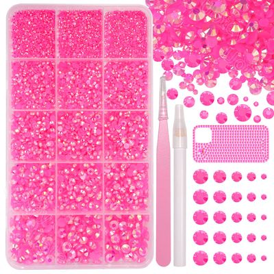 16000 Pcs Resin Rhinestones for Crafting, Flatback Hot Pink Gems Jelly Rhinestones, Mixed Sizes Pink Bedazzling Crystal with Pickup Tool for DIY Crafts Clothing Tumblers Mugs Shoes Fabric Nail Art
