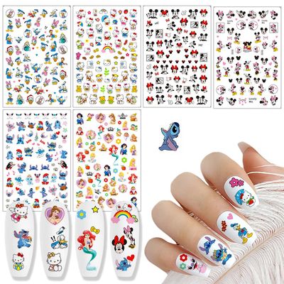 6 Sheets 3D Self-Adhesive Cartoon Nail Art Stickers - Cute Mouse Decals for Women Girls - Kawaii Anime DIY Manicure Tips Decoration Supplies