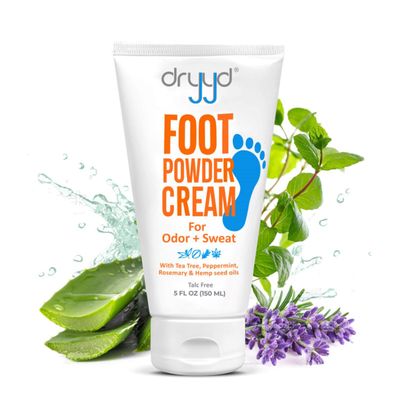 Foot Powder Cream Lotion Deodorant, 5oz Tube For Sweaty Smelly Feet, Low Mess, Absorb Reduce &amp; Control Odor, Talcum-Free, Tea Tree Peppermint, Leave On Foot Mask, Men &amp; Women