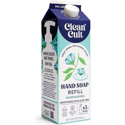 Cleancult Liquid Hand Soap Refill - Water Blossom - Moisturizes Dry &amp; Sensitive Skin - Made with Aloe Vera &amp; Essential Oils - Eco Friendly - Paper-Based Packaging - 32 oz/1 Pack