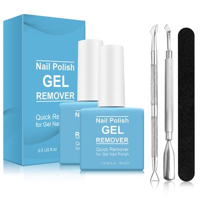 2Pcs Gel Nail Polish Remover, Nail Polish Remover for Gel Nails, Ultra-Powerful Professional, Soak-Off in 2-5 Minutes (1Pcs Cuticle Pusher, Nail Scraper &amp; Scrub Stick)