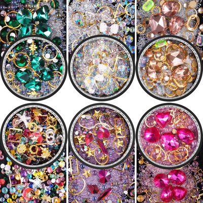 editTime 6 Wheels Mixed Sparkle Nail Art Rhinestones Diamonds Crystals Butterfly Beads Artificial Pearls Gold Silver Nail Studs Gems Metal Hollow Rivets Charms (Micro Caviar Beads kit)
