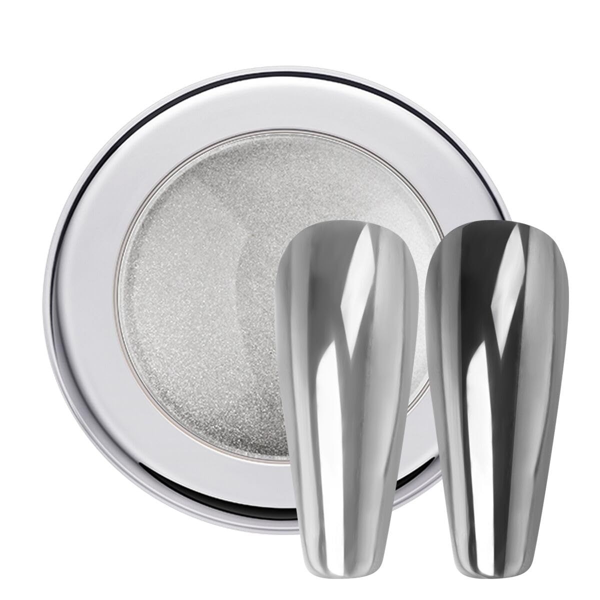 PrettyDiva Chrome Nail Powder - Silver Mirror Effect Nail Powders, Highlight Metallic Chrome Powder for Nail Art Chrome Nail Powder for Nails