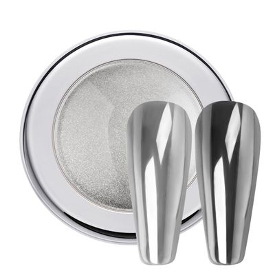 PrettyDiva Chrome Nail Powder - Silver Mirror Effect Nail Powders, Highlight Metallic Chrome Powder for Nail Art Chrome Nail Powder for Nails