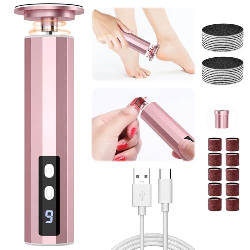 Electric Foot Callus Remover, 2 in 1 Rechargeable Foot File for Feet &amp; Nails, 9 Speed Controller Callus Remover with Replaceable Sandpaper, Cordless Pedicure Tools for Dead Skin and Calluses (Pink)