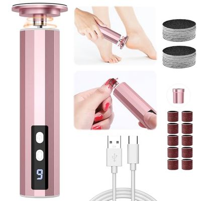 Electric Foot Callus Remover, 2 in 1 Rechargeable Foot File for Feet &amp; Nails, 9 Speed Controller Callus Remover with Replaceable Sandpaper, Cordless Pedicure Tools for Dead Skin and Calluses (Pink)