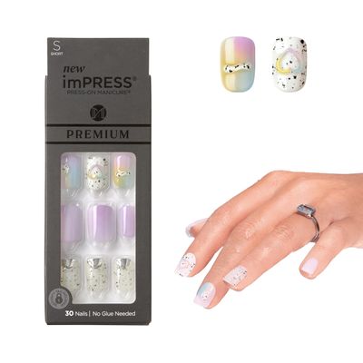 KISS imPRESS No Glue Mani Press On Nails, Bare But Better, Sweet Life, Multicolor, Short Size, Squoval Shape, Includes 30 Nails, Prep Pad, Instructions Sheet, 1 Manicure Stick, 1 Mini File